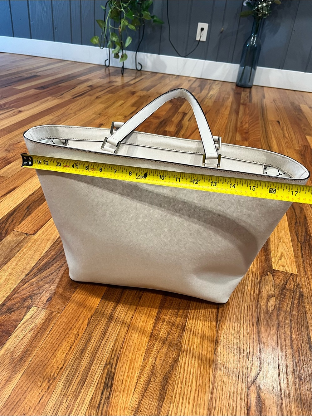 kate spade Cream Structured Saffiano Tote with Gold Plaque - Picture 4 of 13